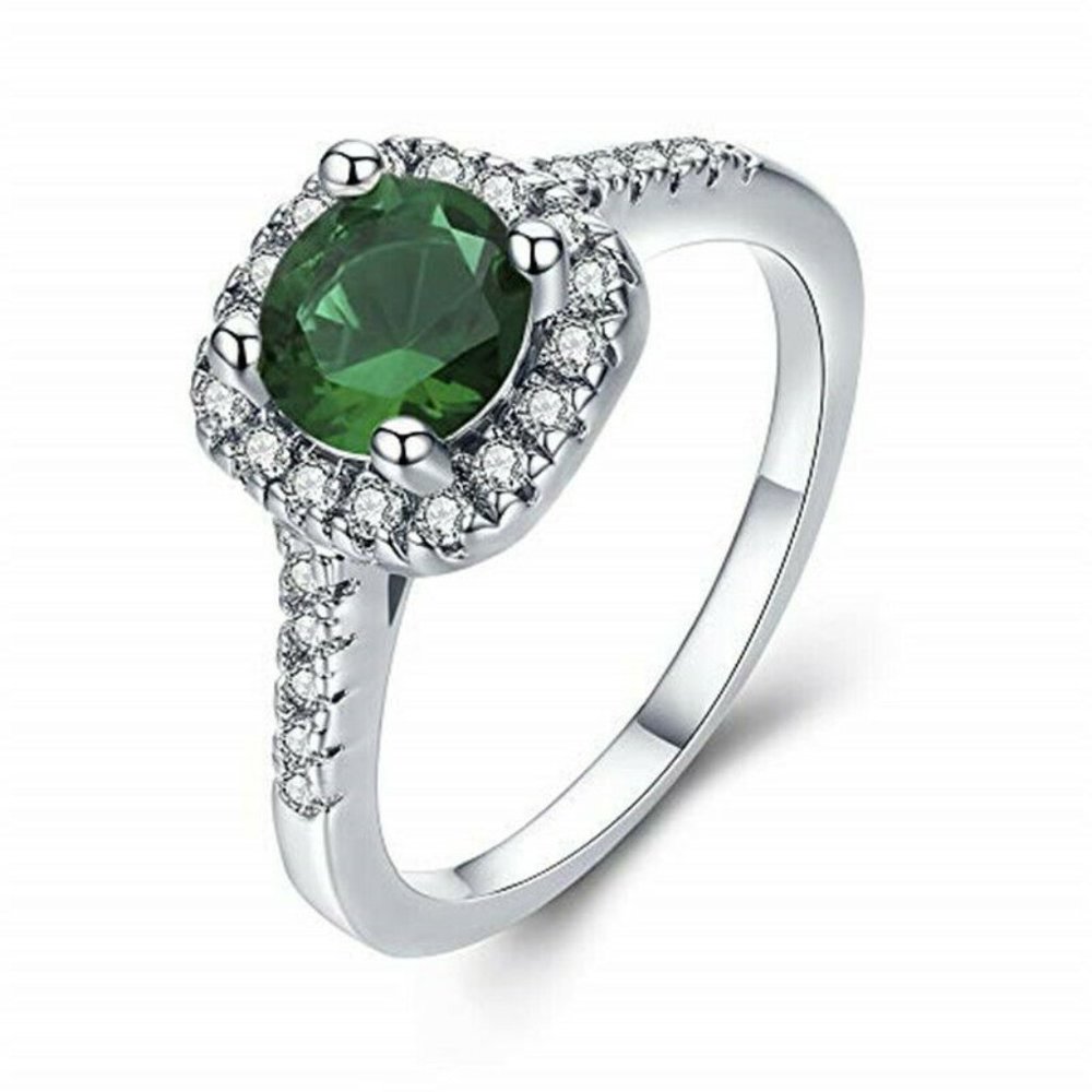 Elegant Silver Green Zircon Fashion ring